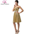 Grace Karin Ladies Spaghetti Straps V-Neck Longueur du genou Blue Golden Sequins Homecoming Dress CL6149-2 #